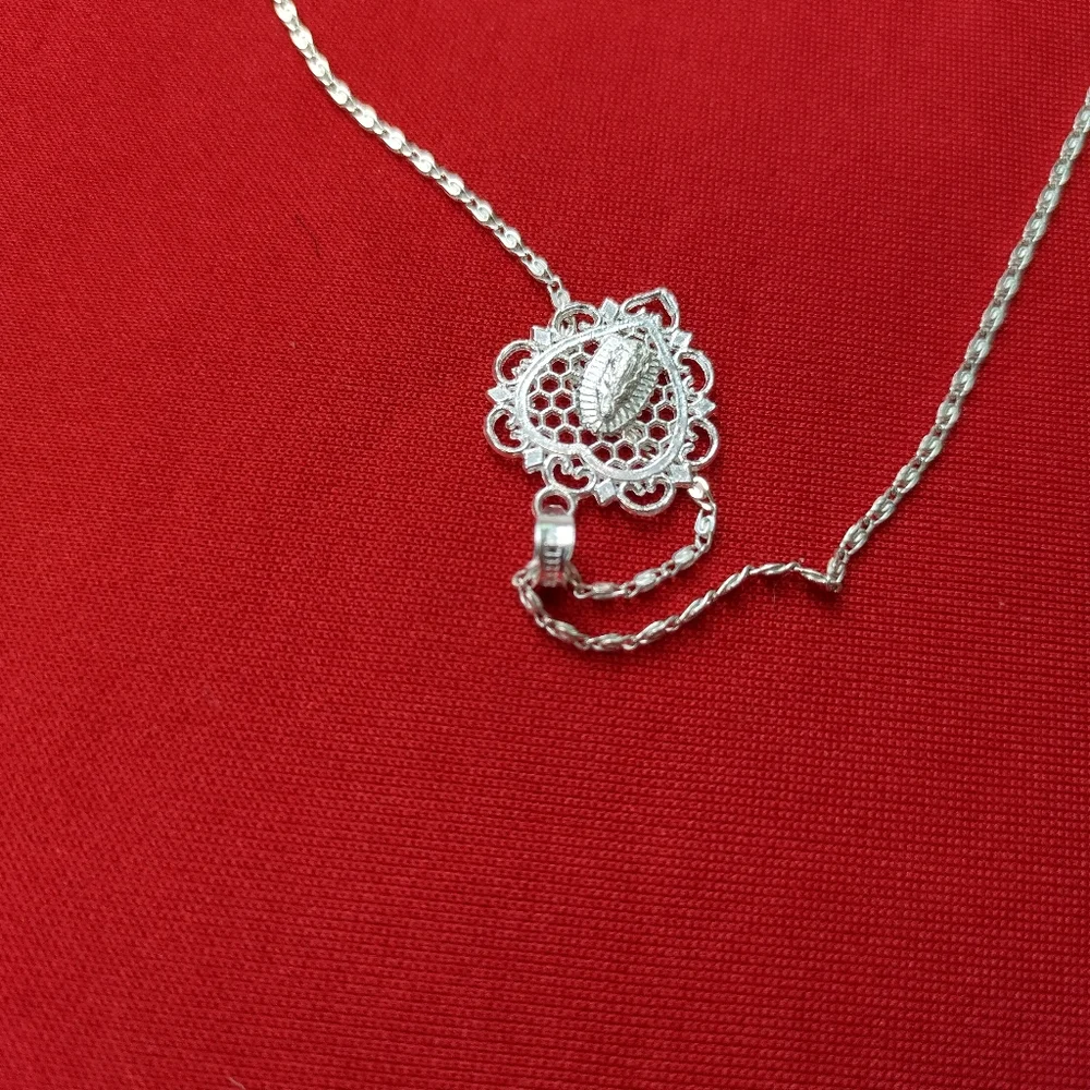 Elegant Heart‎ Pendant Necklace 925 Sterling Silver virgin mary Catholic Medal